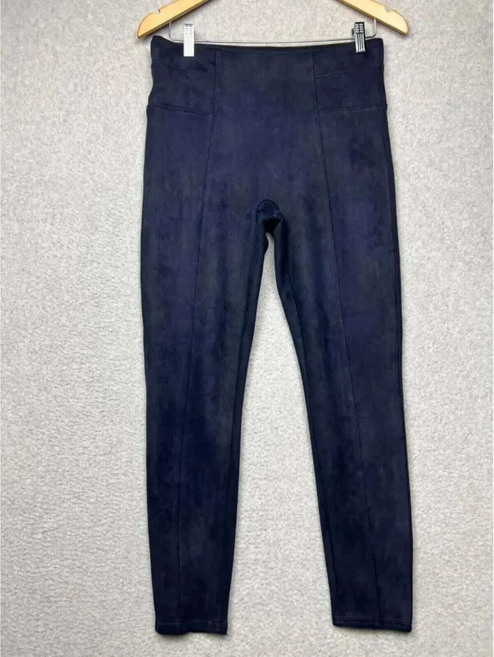 Spanx Faux Suede High Waisted Leggings Navy Shaping Stretch Y2K Goth L Baddie
